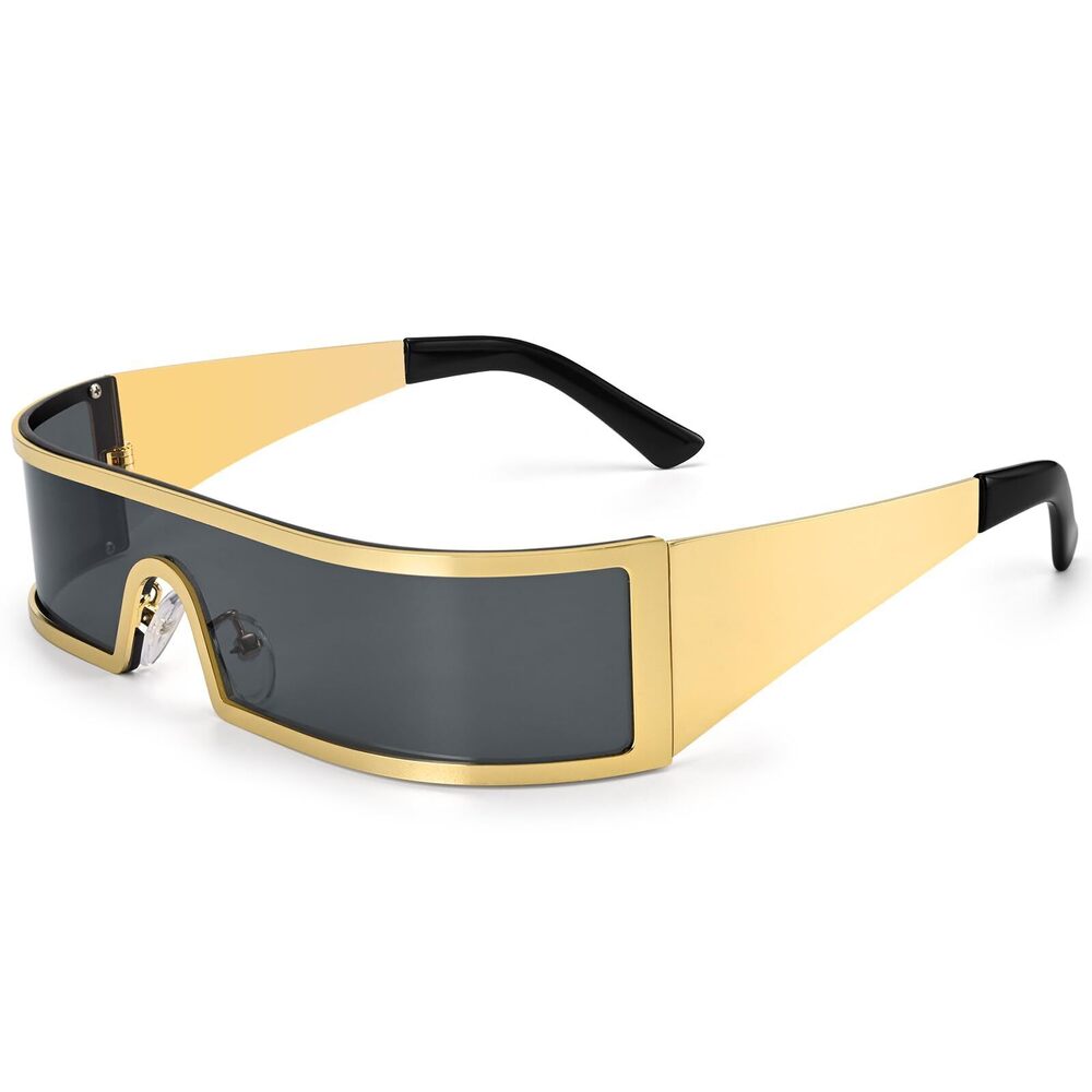5486 Futuristic Rectangle Y2K Sunglasses Space Cyclops Wrap Around Punk